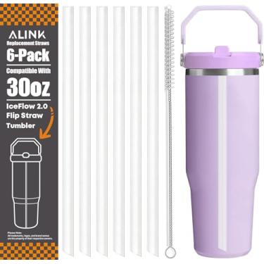 Imagem de ALINK Canudos de substituição para Stanley IceFlow 2.0 Copo de canudo flip 850 g, pacote com 6 canudos de plástico transparente reutilizáveis compatíveis com copo IceFlow de 850 g com escova de