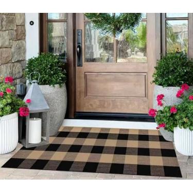 Imagem de KIhipIoe Tapete para varanda frontal de 6 x 10 cm, marrom e preto, para varanda ao ar livre, tecido de algodão, lavável, tapetes de porta ao ar livre para bem-vindo, em camadas/entrada/quarto/sala de