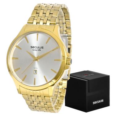 Imagem de Relógio Masculino Seculus de Aço Minimalista Dourado-Masculino