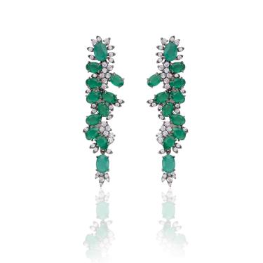 Imagem de Brinco Movimento com Zirconias Verdes e Brancas em Prata