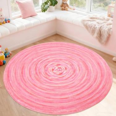 Imagem de Lacomfy Tapete infantil pastel, 1,8 m, redondo, rosa, para quarto de meninas, quarto de bebê, círculo, moderno, abstrato, colorido, colorido, tapete para crianças, multicolorido, macio, antiderrapante