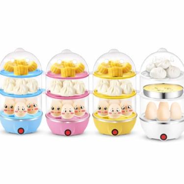 Imagem de Cozedor de Ovos Elétrico à Vapor 3 Andares 220V Egg Cooker até 21 ovos, Compacto, Portátil, Ideal para Café da Manhã Rápido e Saudável Salsichas e legumes, durável, prático e rápido (Amarelo)