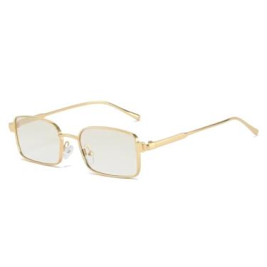 Imagem de Óculos de Sol Retangulares de Metal Femininos, Lentes Degradê, Proteção UV400, Estilo Punk Masculino (Dourado e Prateado Espelhado)