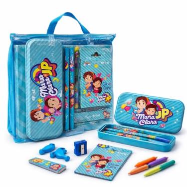 Imagem de Kit Escolar Maria Clara e JP - 10 Peças, Design Colorido com Personagens, Estojo, Lápis, Giz de Cera, Apontador, Régua, Borracha,Durabilidade e Diversão para Crianças