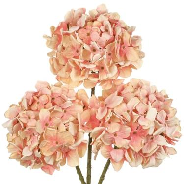 Imagem de Flores artificiais de hortênsia rosa carmim claro, 49,8 cm, secas, texturizadas, hortênsias, com hastes, 3 peças, buquê de flores falsas, flores artificiais, volume para mesa, casamento, decoração de