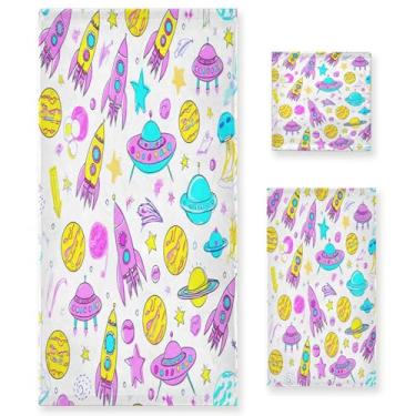 Imagem de xigua Conjunto de toalhas de banheiro coloridas planetas absorventes macias 3 peças toalha de banho toalha de mão toalhas decorativas para banheiro, academia, hotel, praia, piscina