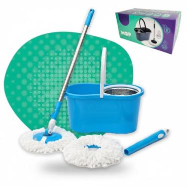 Imagem de Mop Giratório 360° Centrífugo Inox Balde de 9L, Com 2 Refis Microfibra e Secagem Rápida (Azul)