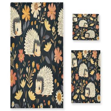 Imagem de xigua Cute Hedgehogs conjunto de toalhas de banheiro absorvente macio 3 peças toalha de banho toalha de mão toalhas decorativas para banheiro, academia, hotel, praia, piscina