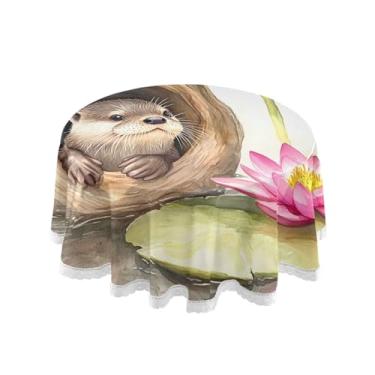 Imagem de Qilmy Toalha de mesa redonda de palmeira de treliça verde, 152 cm, resistente à água, à prova de derramamento, capa de mesa grande para jantar de reunião de família em ambientes internos e externos