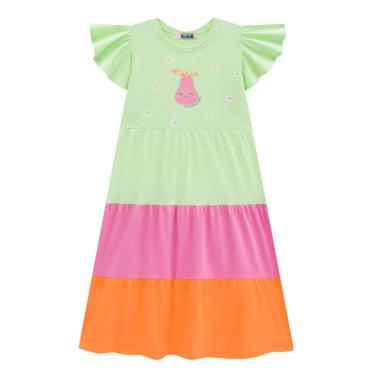 Imagem de Vestido Midi Infantil Verde/Rosa/Laranja Malha Cotton Kukiê-Feminino