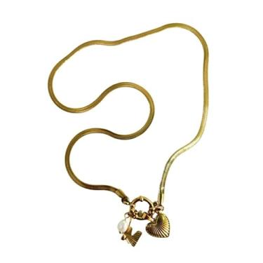 Imagem de tincolia Colar feminino de aço inoxidável estilo europeu e americano corrente de osso de cobra com pingente de coração de 26 letras