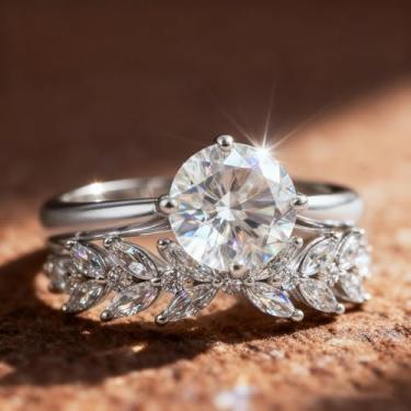 Imagem de Um conjunto de anéis de casal com design geométrico de orelhas de trigo para mulheres requintados anéis de luxo leves joias femininas joias finas vida diária namoro decoração para festa de formatura