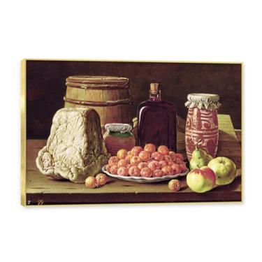 Imagem de Moldura dourada. Arte vintage emoldurada de frutas mortas, pintura clássica de cozinha country, decoração de parede de casa de fazenda quente para sala de jantar e cozinha. C23. 70 x 105 cm - 27,6 x