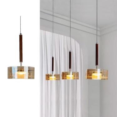 Imagem de Luminárias pendentes de vidro, 3 lâmpadas, para ilha de cozinha, com cúpulas de vidro cor conhaque, lustre de LED ajustável, luminárias modernas para sala de jantar, quarto e sala de estar (