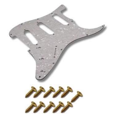 Imagem de Kit Escudo P Guitarra Strato Sss Pérola + 11 Parafuso Gold