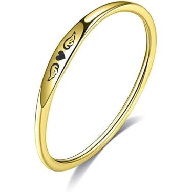Imagem de Q&D&S Anéis de memorial banhados a ouro 14K para mulheres, anel de anjo de coração minúsculo com asas, joia de presente personalizada empilhável, joia memorial de simpatia para perda de um ente