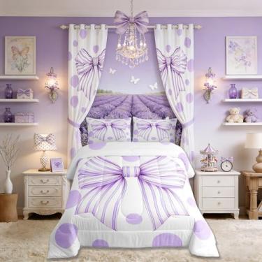 Imagem de Jogo de cama infantil Queen com gravata borboleta, romântica e adorável princesa, edredom kawaii, fantasia, roxo, 2 fronhas