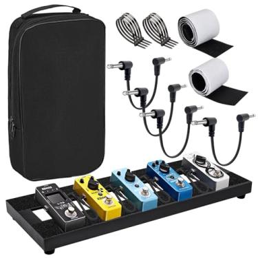 Imagem de GOGHOST Pedal de guitarra média, 51 x 20 x 3 cm, placa de pedal de efeito preto de liga de alumínio com 4 peças, cabo de pedal de guitarra de 15 cm, bolsa de transporte, fita adesiva para gancho