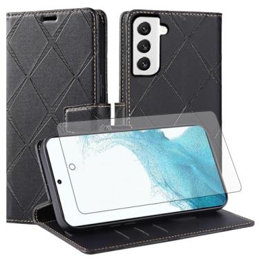 Imagem de Asuwish Capa de telefone para Samsung Galaxy S22 5G capa carteira com protetor de tela de vidro temperado PU couro sintético flip porta-cartão de crédito slot suporte robusto celular S 22 22S 4G G5