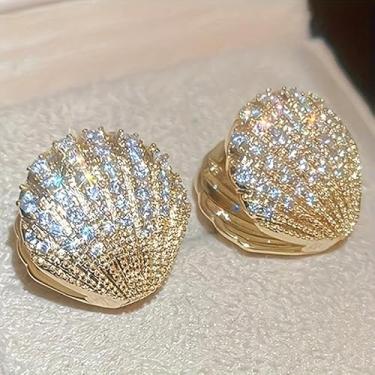 Imagem de Design criativo, exclusivo, luxuoso, incrustado de zircônia, brincos de zircônia brilhante para mulheres, acessórios de presente para festas diárias à beira-mar, One Size, Cobre, Zircônia cúbica