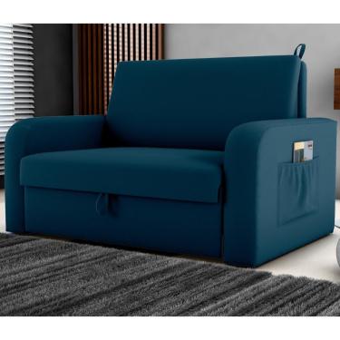 Imagem de Sofá Cama Com Baú 2 Lugares John Veludo Maserati Azul