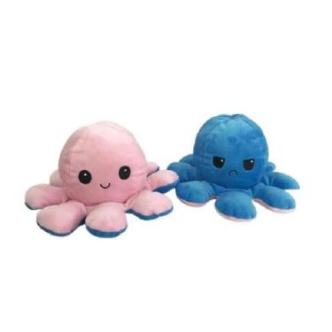 Imagem de Polvo Brilha No Escuro Pelúcia Reversível Feliz Bravo