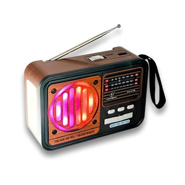 Imagem de Rádio Bluetooth Vintage Retrô com Lanterna LED, Alto-Falante 3” e Bateria Recarregável – FM/AM/SW