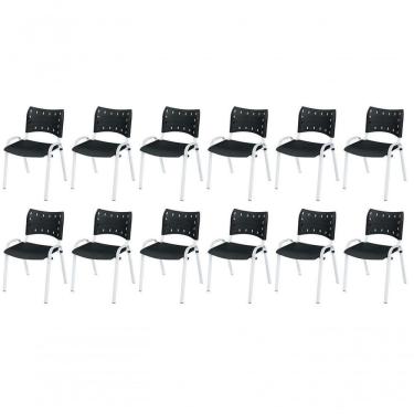 Imagem de Cadeira Iso Base Branco Igreja, Escola, Escritório - Preto Kit 12 Peças