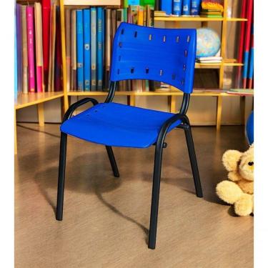 Imagem de Cadeira Iso Base Preto Igreja, Escola, Escritório - Azul Kit 11 Peças