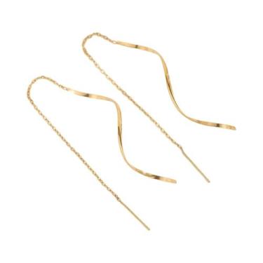 Imagem de Brincos Longos Com Franjas Douradas Para Mulheres Em Aço Inoxidável, J
