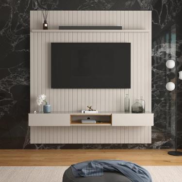 Imagem de Painel Frisado Oslo - Mdf 1 Porta E 1 Gaveta Off White-freijó - Lukaliam Móveis