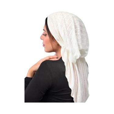 Imagem de Hijab Feminino De Cor Sólida Com Efeito Amassado, Turbante Macio E Elá