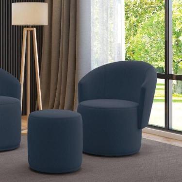 Imagem de Poltrona E Puff Redondo Orgânico Para Sala Malu Suede Azul Marinho M11