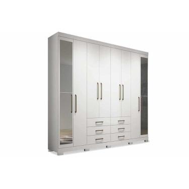 Imagem de Guarda Roupa Casal 8 Portas E 6 Gavetas C/ Espelho E Pés Master 8.6 Branco - Santos Andirá