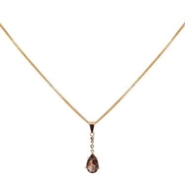 Imagem de Colar Prata 925 Banhada Em Ouro 18K Gota Marrom E Brilhantes - Ponte V