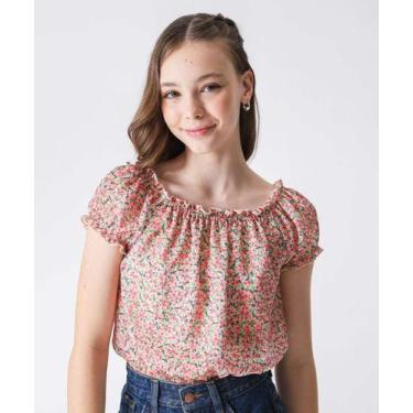 Imagem de Blusa Juvenil Cropped Ciganinha Floral Marisa Tam 10 a-30060, Rosa, 12