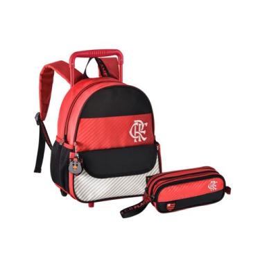 Imagem de Kit Mochila Rodinhas C/ Estojo Duplo Flamengo Escolar Creche Torcedor 