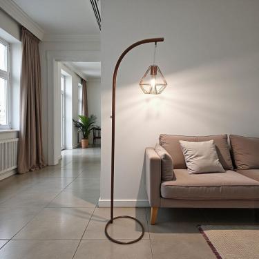 Imagem de Luminária de Chão Abajur Alicia Cúpula Diamante Aramada Coluna Piso Moderna Metal