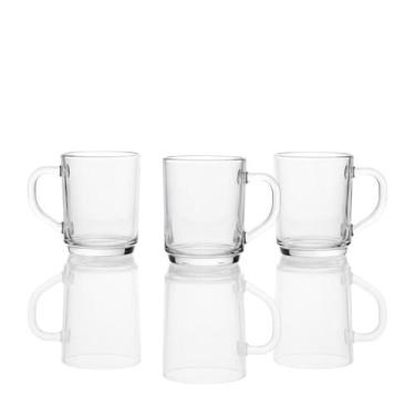 Imagem de Kit 3 Canecas de Vidro Transparente 250ml com Alça Ergonômica para Caf