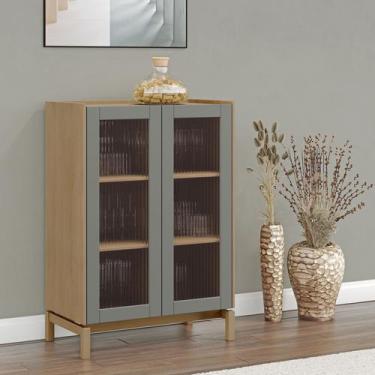 Imagem de Cristaleira 100% Barcelona 2 Portas 80cmx115,5cm Madeira Maciça Oak/Fe