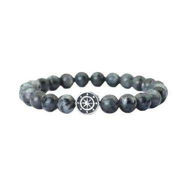 Imagem de Pulseira Masculina Viking Pirata Com Bússola, Pedra Natural Genuína Ol