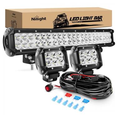 Imagem de Kit Barra LED e Farol de Milha LED Off Road com Cabos, 18W 126W 12V, Nilight ZH002, Preto
