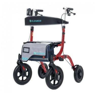Imagem de Andador All-Terrain Rollator com Assento, Rodas Dianteiras de 30 cm Não Pneumáticas, Design Dobrável e Compacto, ELENKER, Vermelho