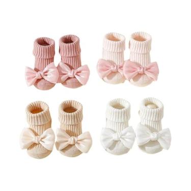 Imagem de Meias Para Bebês Meninas Com Laços, Meias De Algodão Macio Antiderrapa