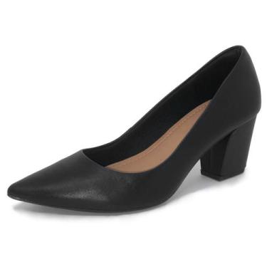Imagem de Scarpin Feminino Salto Bloco Conforto Casual Couro Usaflex, Preto, 36