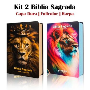 Imagem de Kit 2 Biblias Sagrada Letra Gigante Luxo Popular - Leão Fortune e Leão