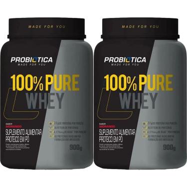 Imagem de Kit 2X 100% Pure Whey Nova Fórmula - 900g Morango - Probiótica-Masculino