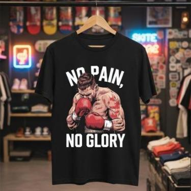 Imagem de Camiseta Masculina No Pain No Glory Preta Camisa Fitness Algodão Premium Luta Muay Thai Jiu Jitsu-Masculino