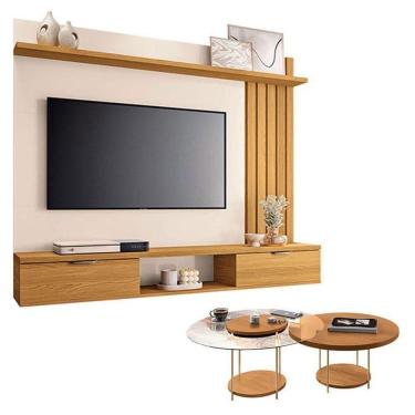 Imagem de Painel Suspenso Lets Cinamomo Off White Com Kit Mesa De Centro Sky Cinamomo - Hb Móveis