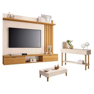 Imagem de Painel Suspenso Lets Cinamomo Off White Com Mesa De Centro Liz E Aparador Fiero Off White-Hb Móveis